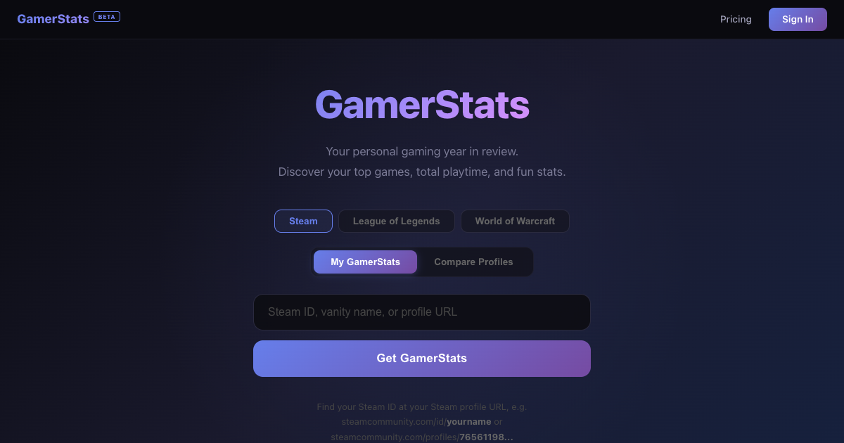GamerStats — Cross-Platform Gaming Profile